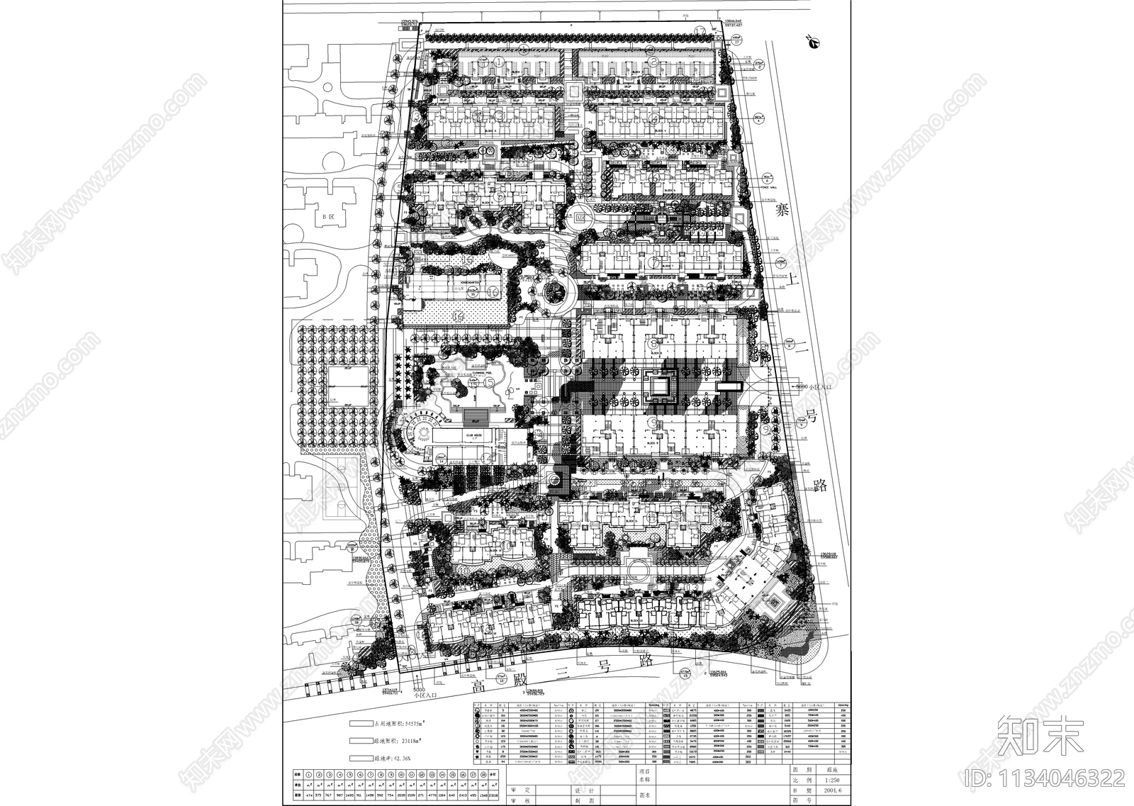 小区景观绿化平面图cad施工图下载【ID:1134046322】