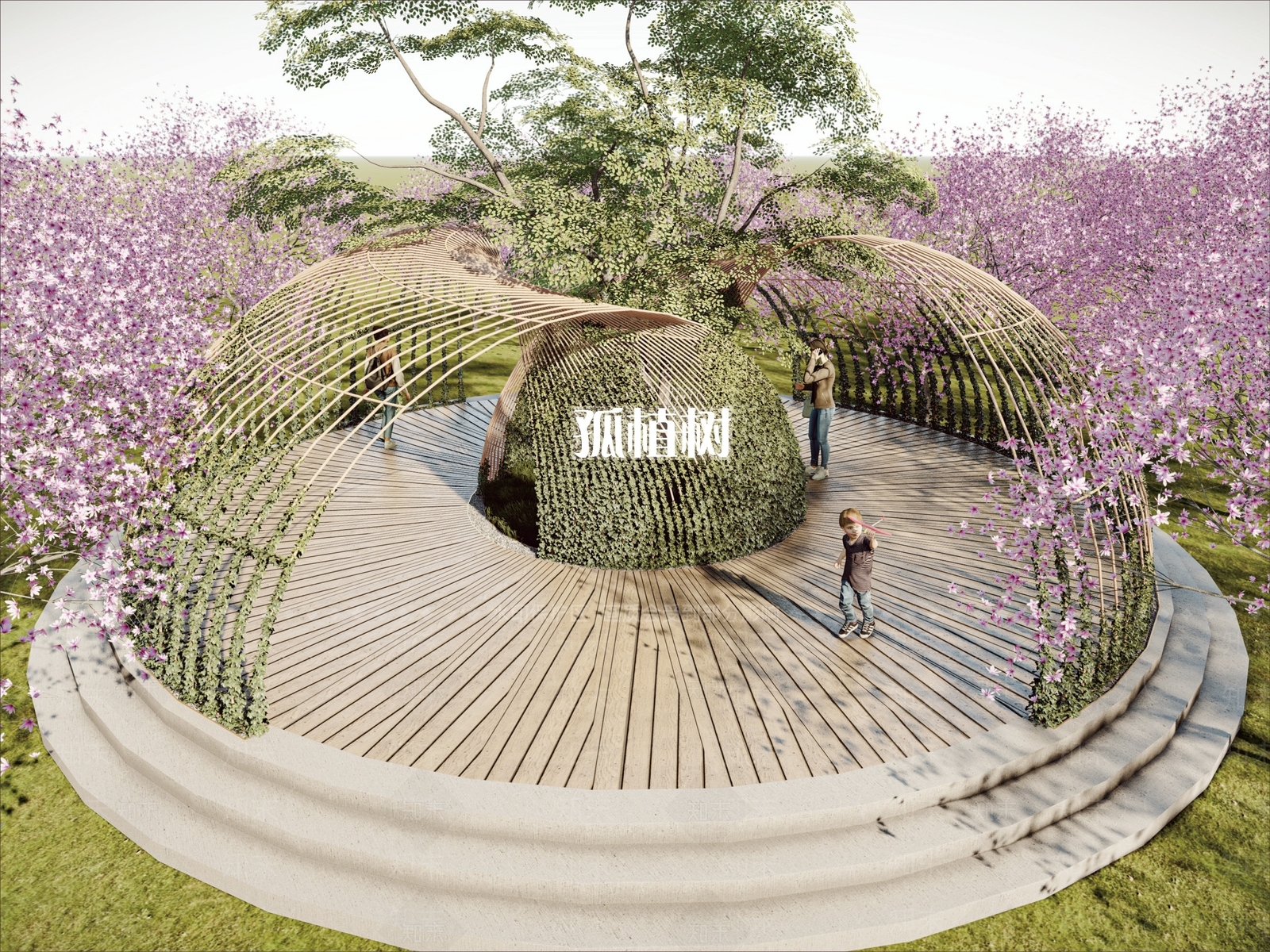 现代圆形景观异形廊架SU模型下载【ID:1134199984】