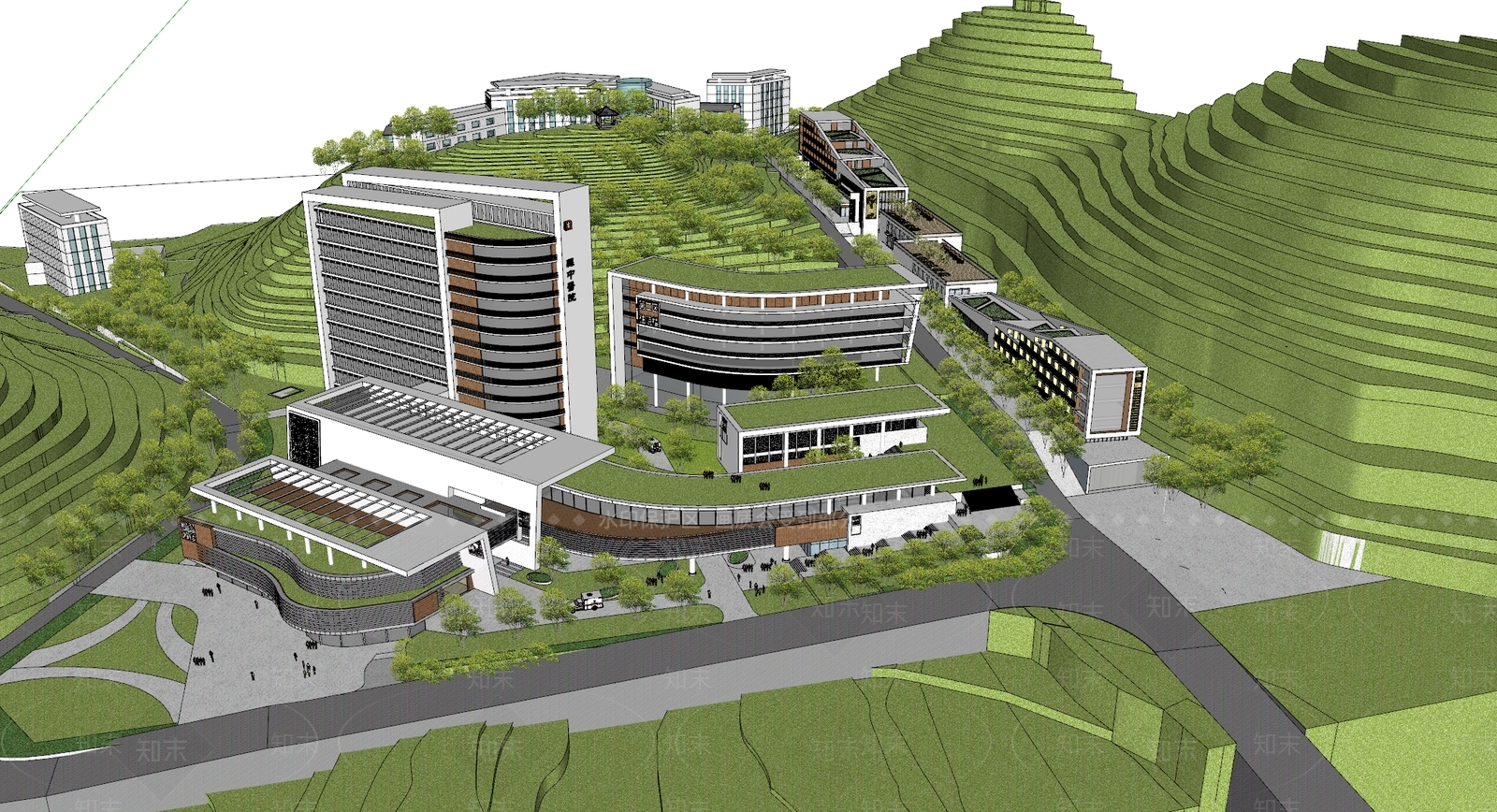 现代山地医疗建筑SU模型下载【ID:1134068543】