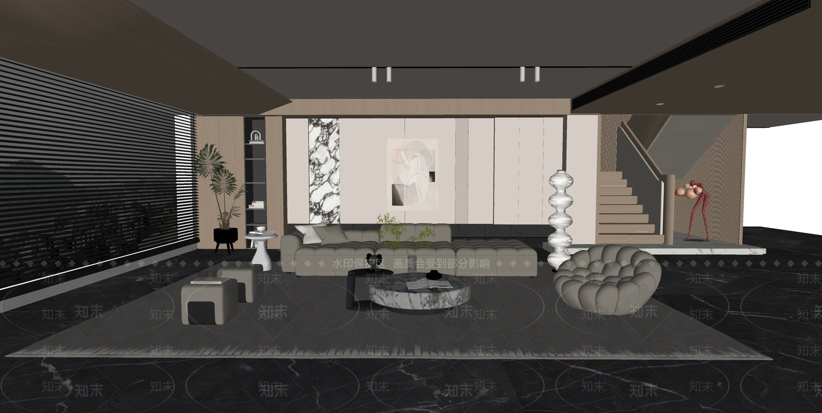 现代别墅客厅SU模型下载【ID:1134071110】