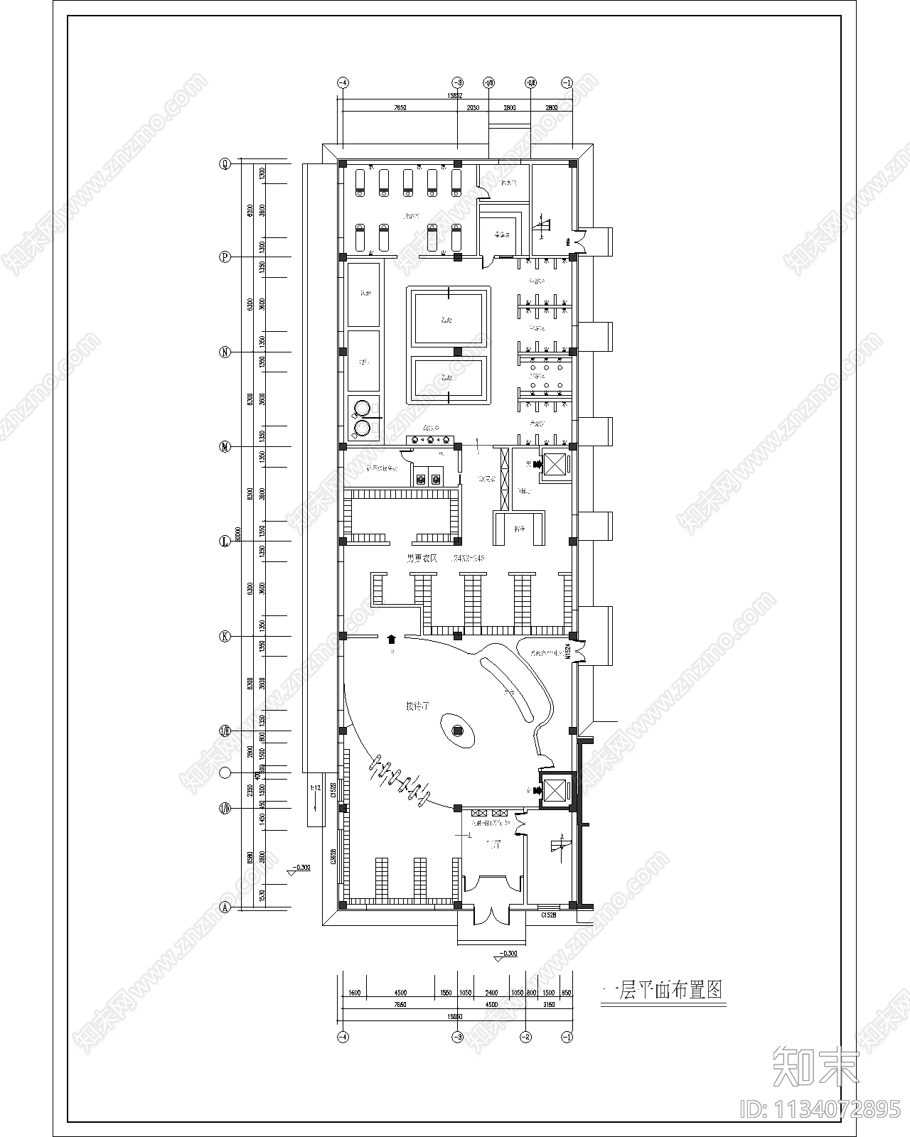 洗浴水疗浴场平面布置方案施工图下载【ID:1134072895】