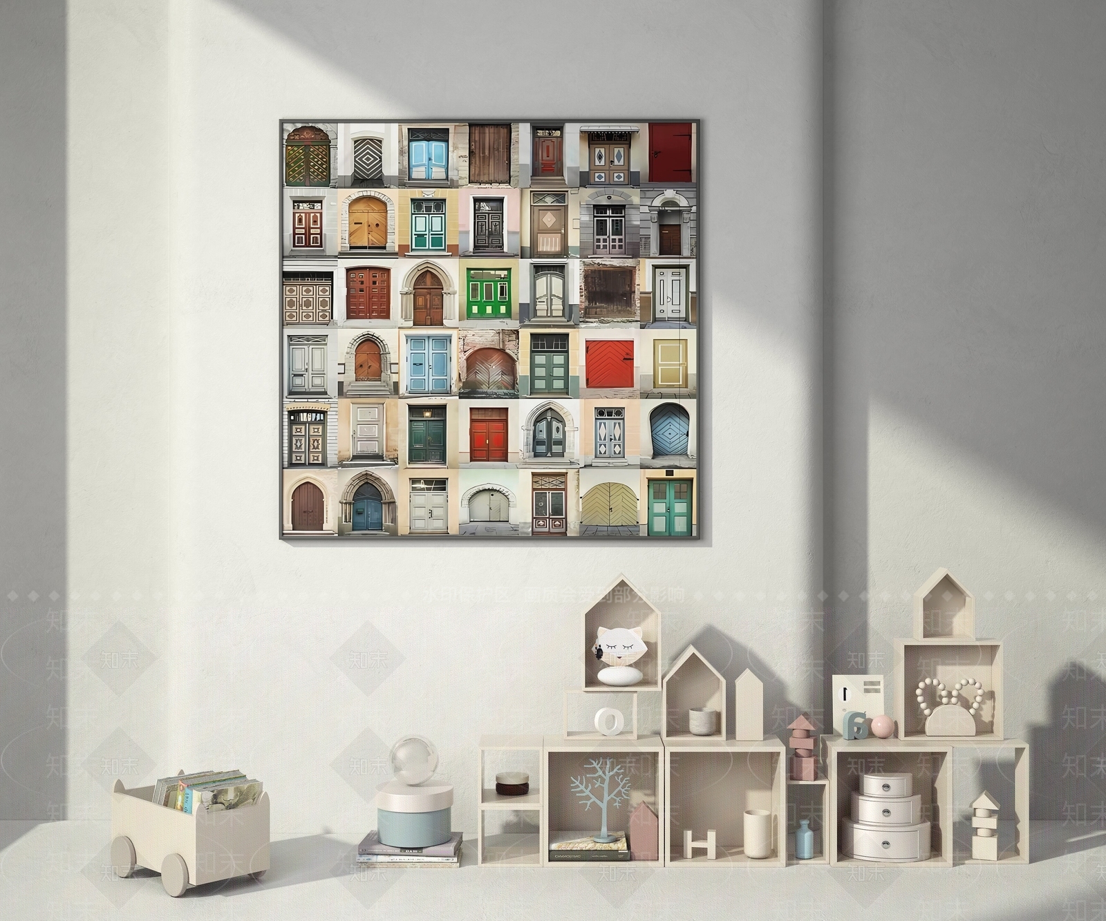 现代小房子儿童房抽象装饰画3D模型下载【ID:1134075682】