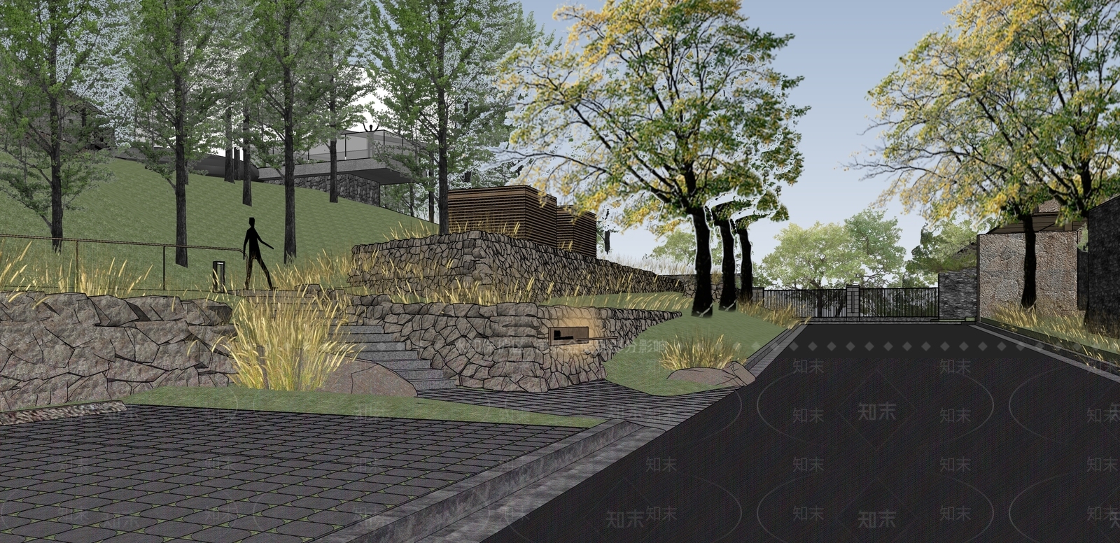 现代山地别墅景观设计SU模型下载【ID:1134076275】