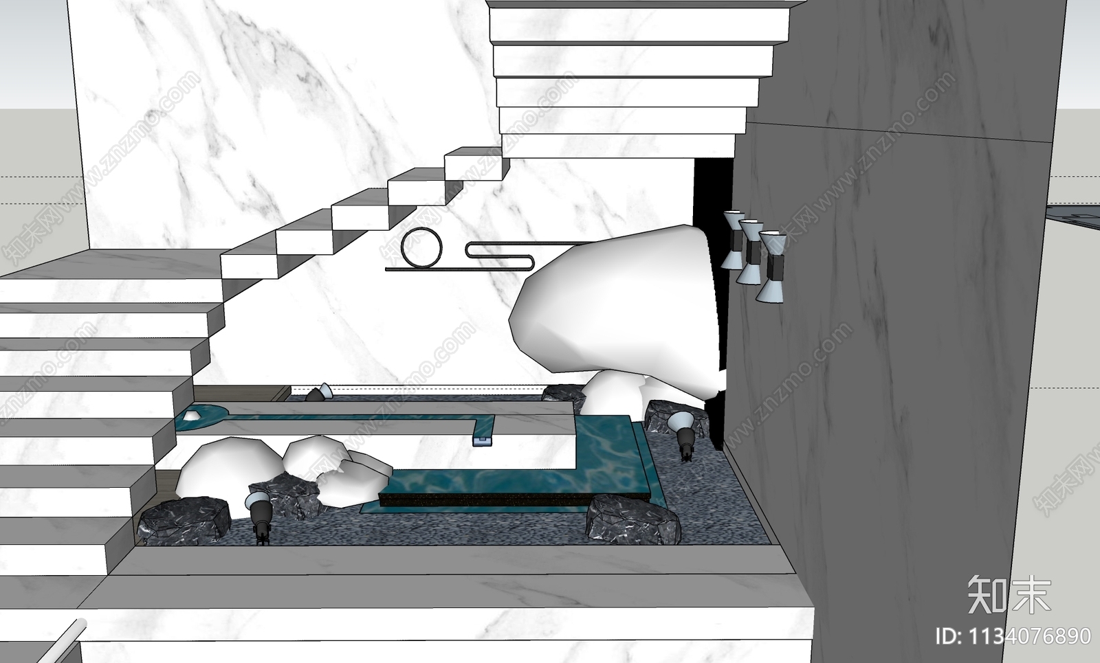 现代楼梯间SU模型下载【ID:1134076890】