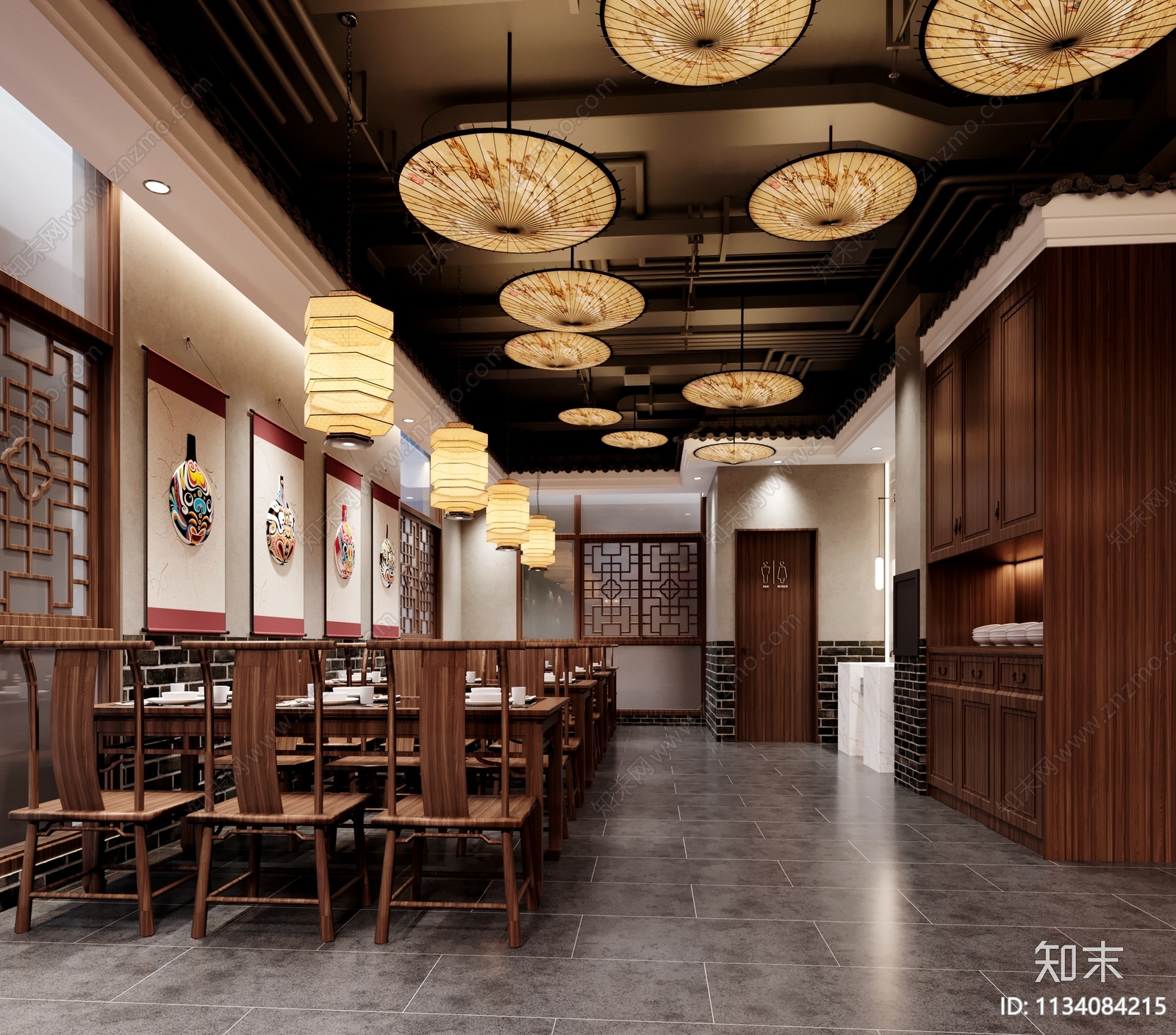 新中式中餐厅3D模型下载【ID:1134084215】