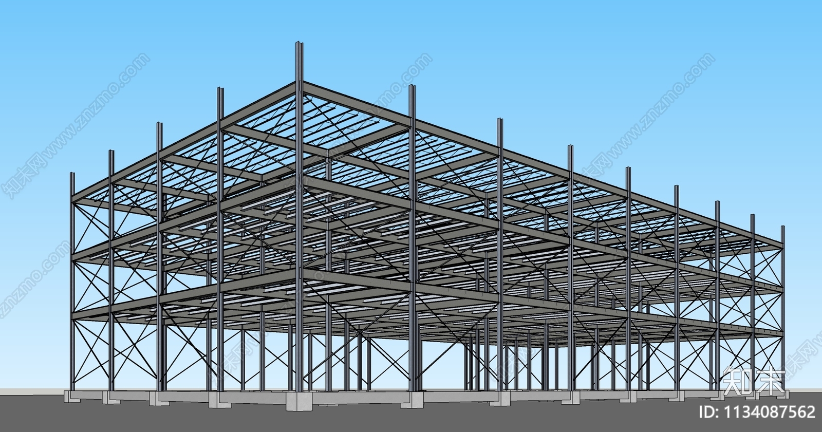 现代钢结构厂房SU模型下载【ID:1134087562】