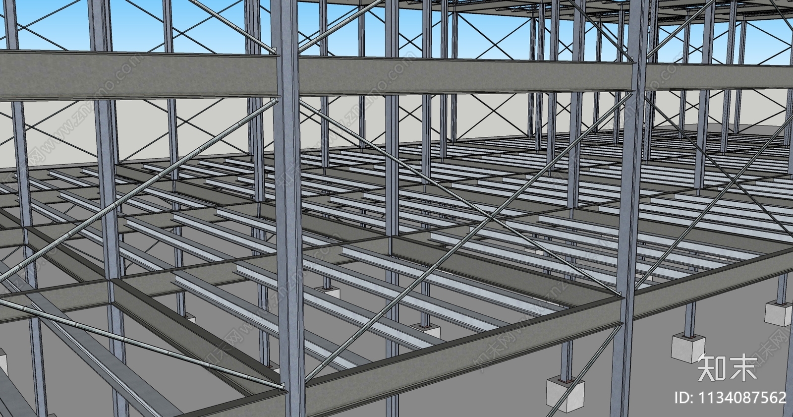 现代钢结构厂房SU模型下载【ID:1134087562】