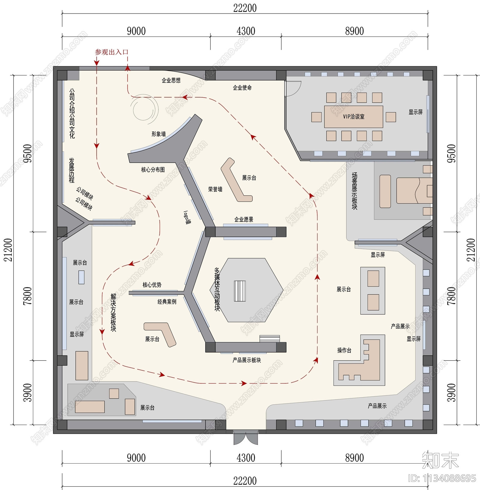企业发展展厅平面图cad施工图下载【ID:1134088695】