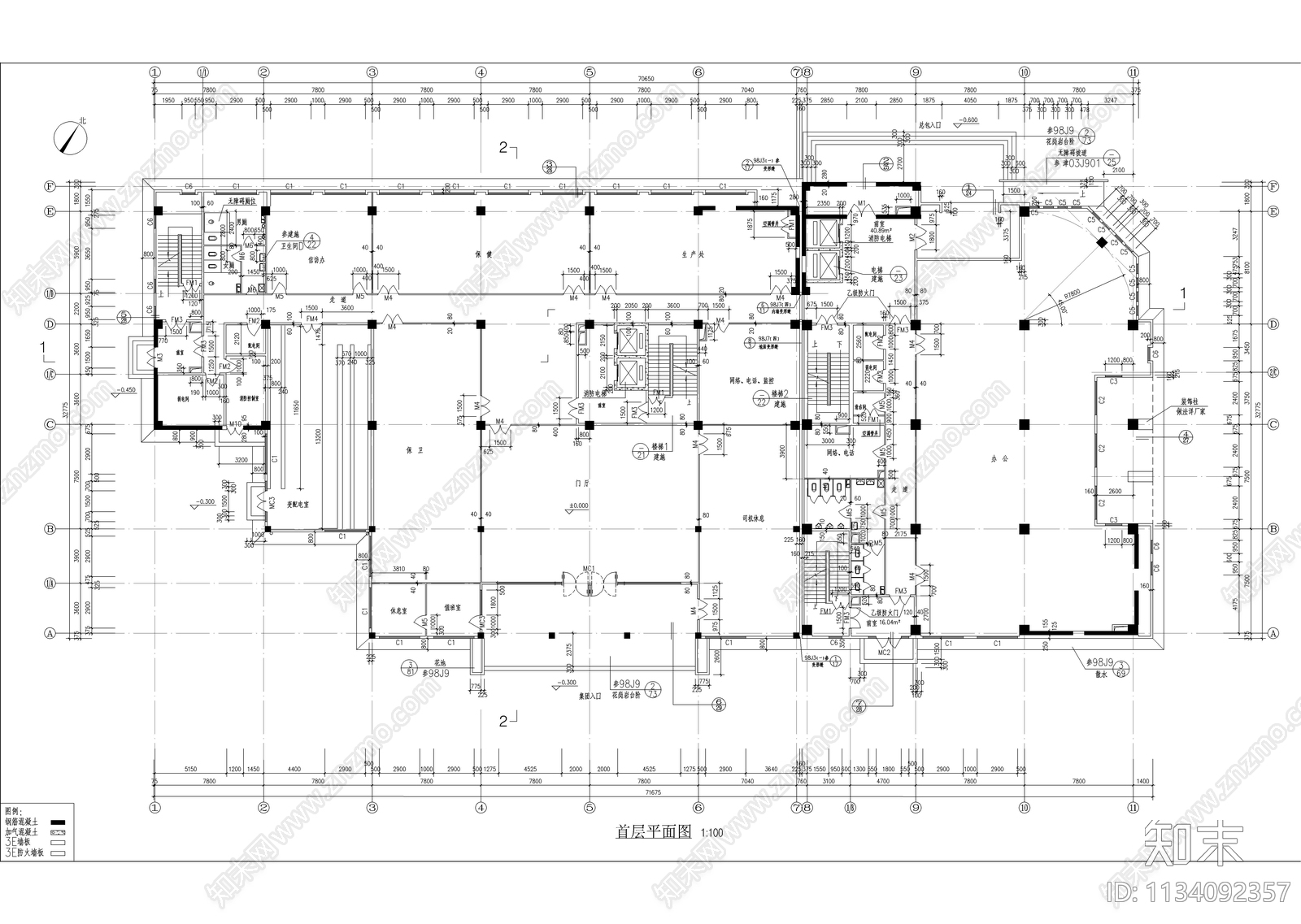 高层办公楼建筑cad施工图下载【ID:1134092357】