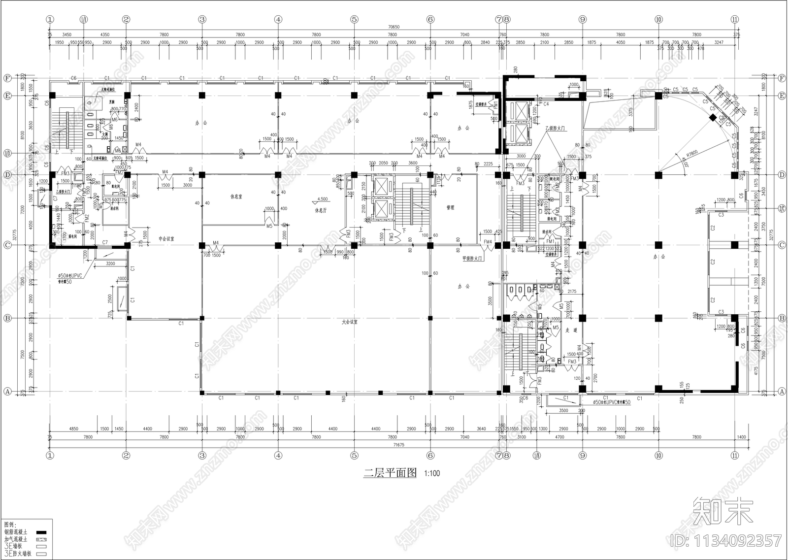 高层办公楼建筑cad施工图下载【ID:1134092357】