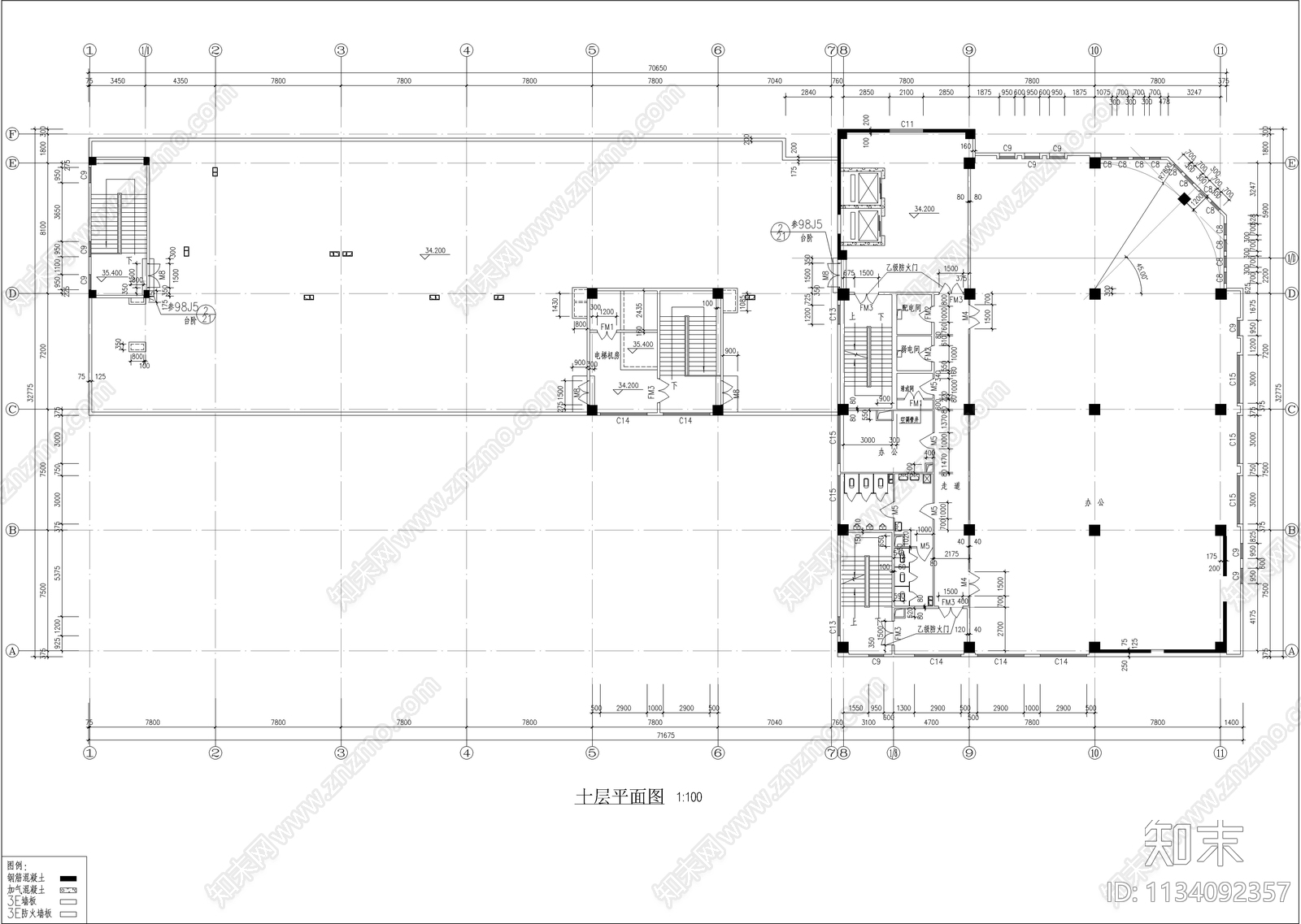 高层办公楼建筑cad施工图下载【ID:1134092357】