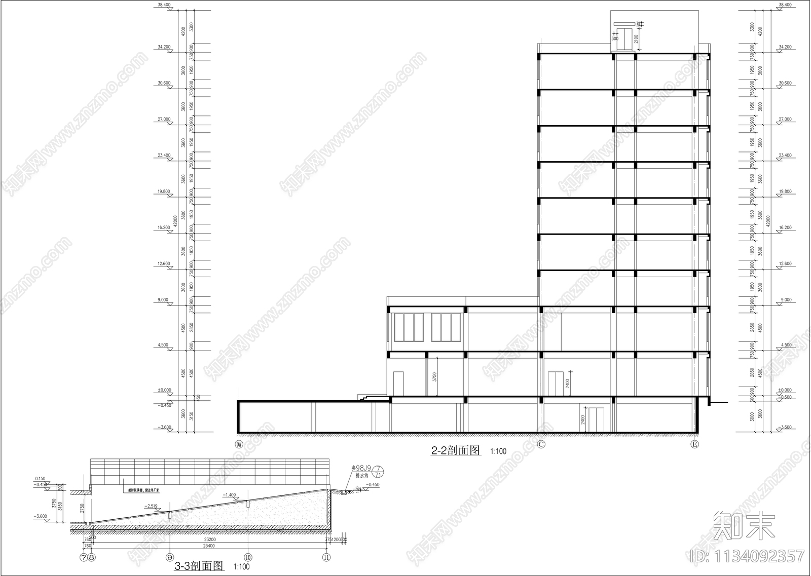 高层办公楼建筑cad施工图下载【ID:1134092357】