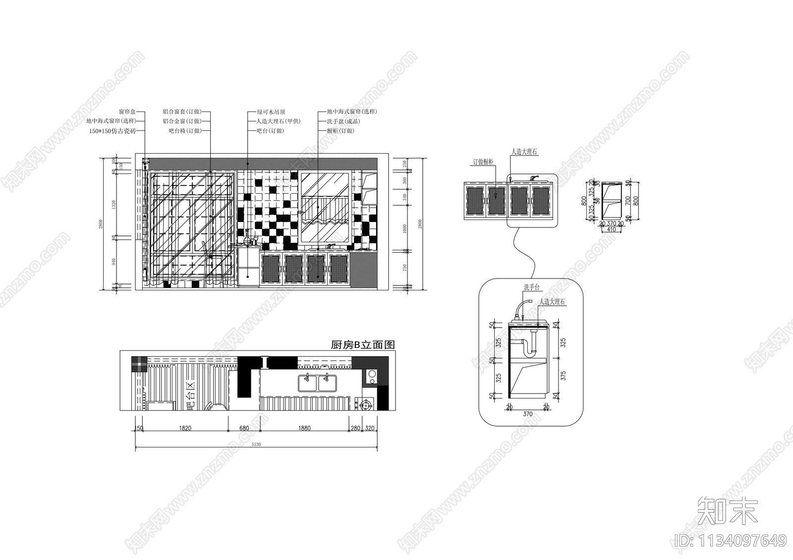 田园风三居室装修cad施工图下载【ID:1134097649】