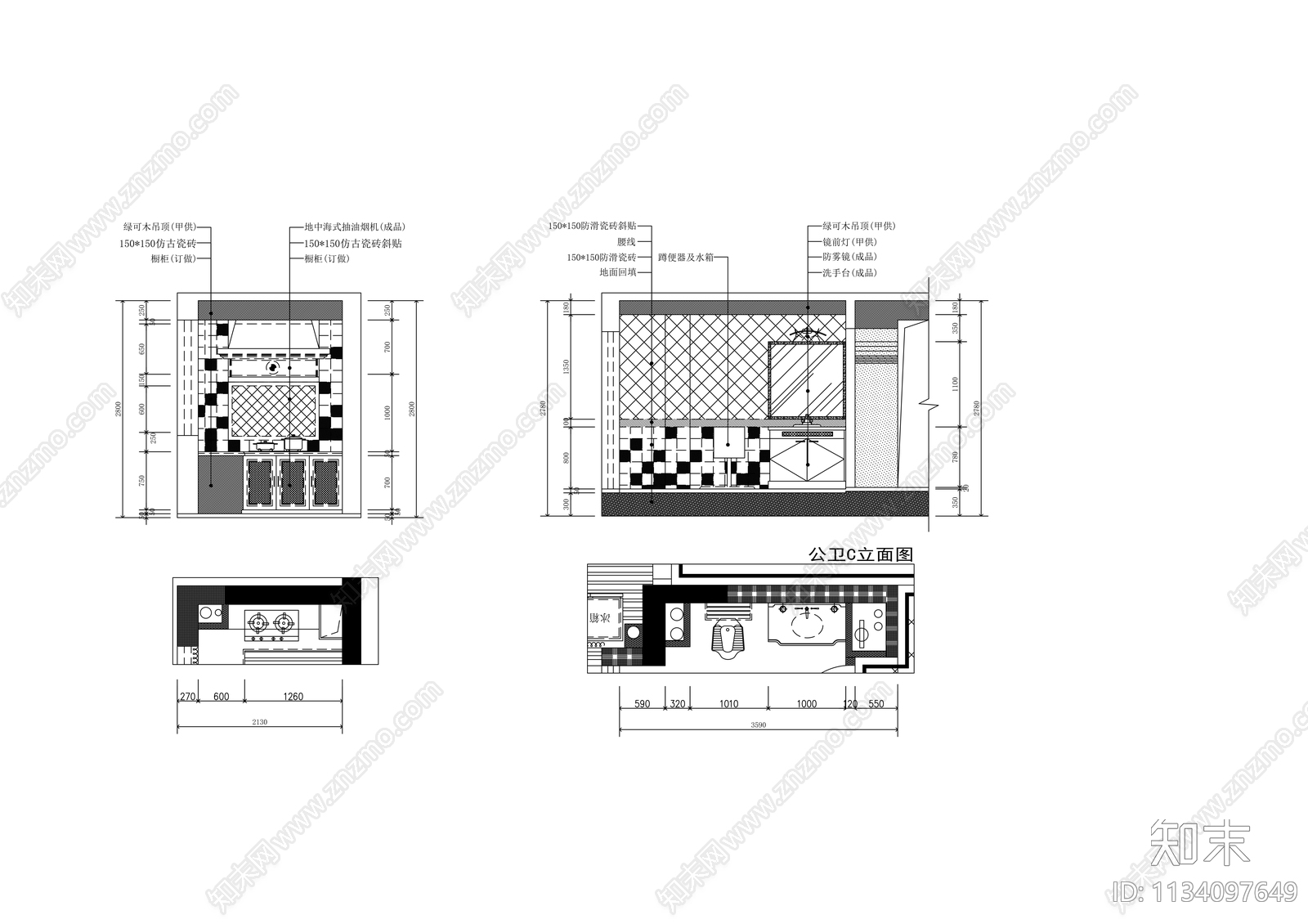 田园风三居室装修cad施工图下载【ID:1134097649】