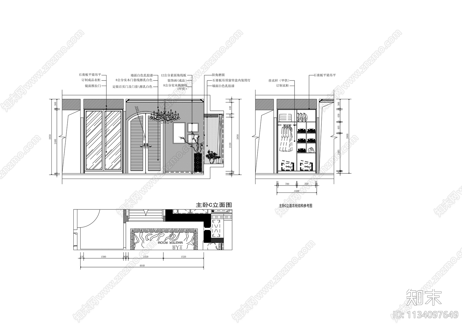 田园风三居室装修cad施工图下载【ID:1134097649】