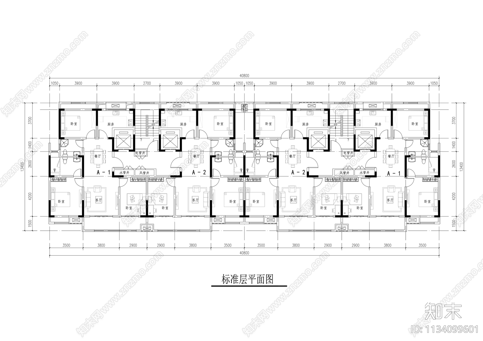 现代高层住宅建筑平面图cad施工图下载【ID:1134099601】