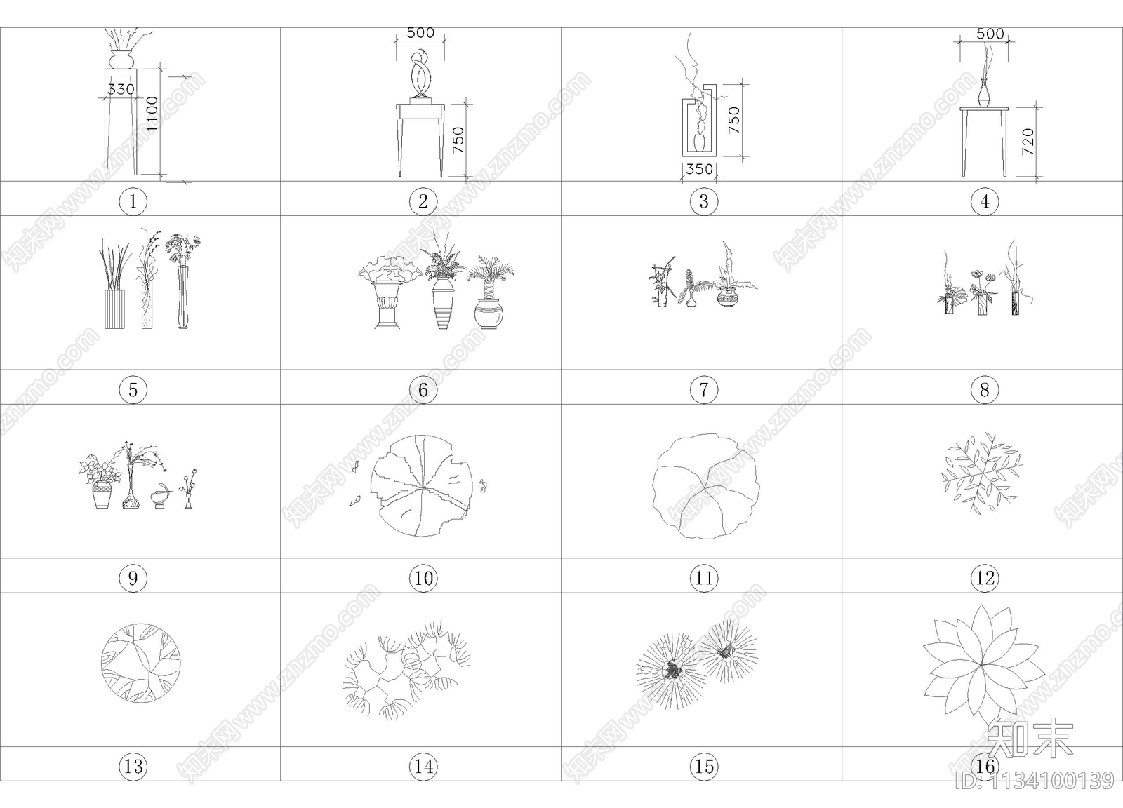 植物装饰摆件合集cad施工图下载【ID:1134100139】