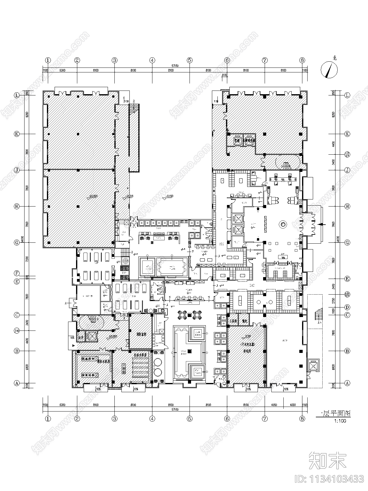 上海某知名汤泉汗蒸平面布置图施工图下载【ID:1134103433】