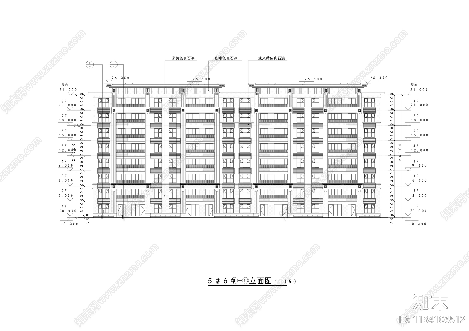 中海洋房住宅建筑cad施工图下载【ID:1134106512】