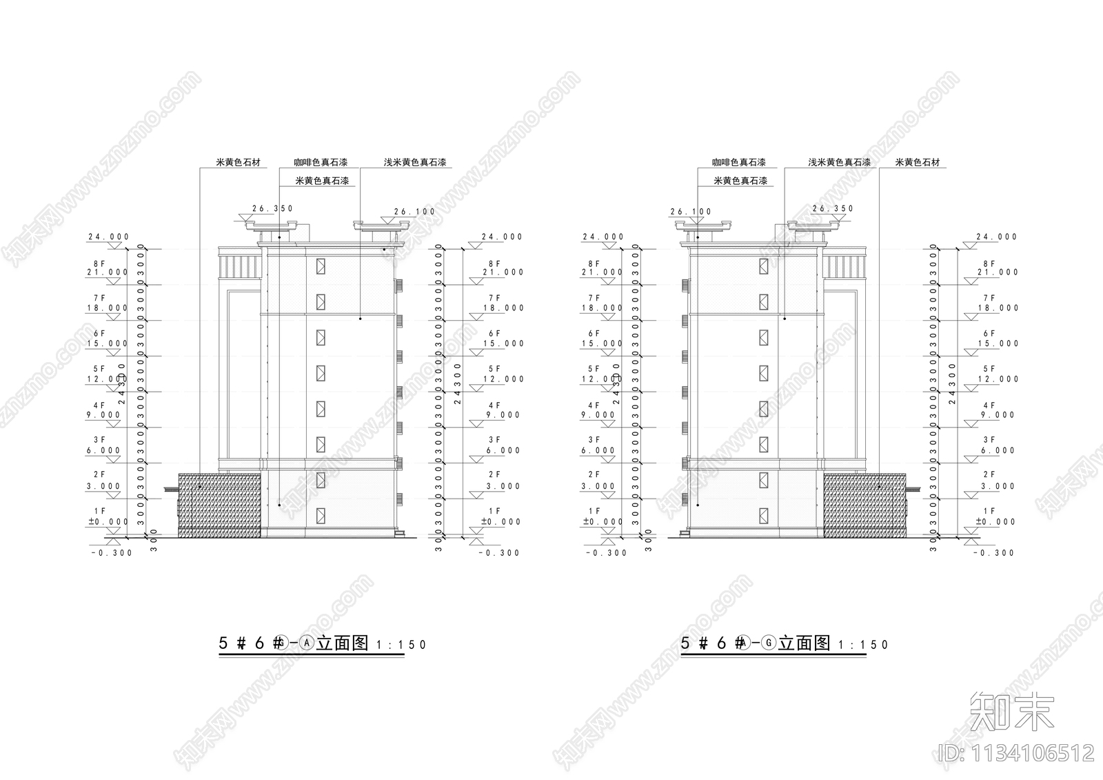 中海洋房住宅建筑cad施工图下载【ID:1134106512】