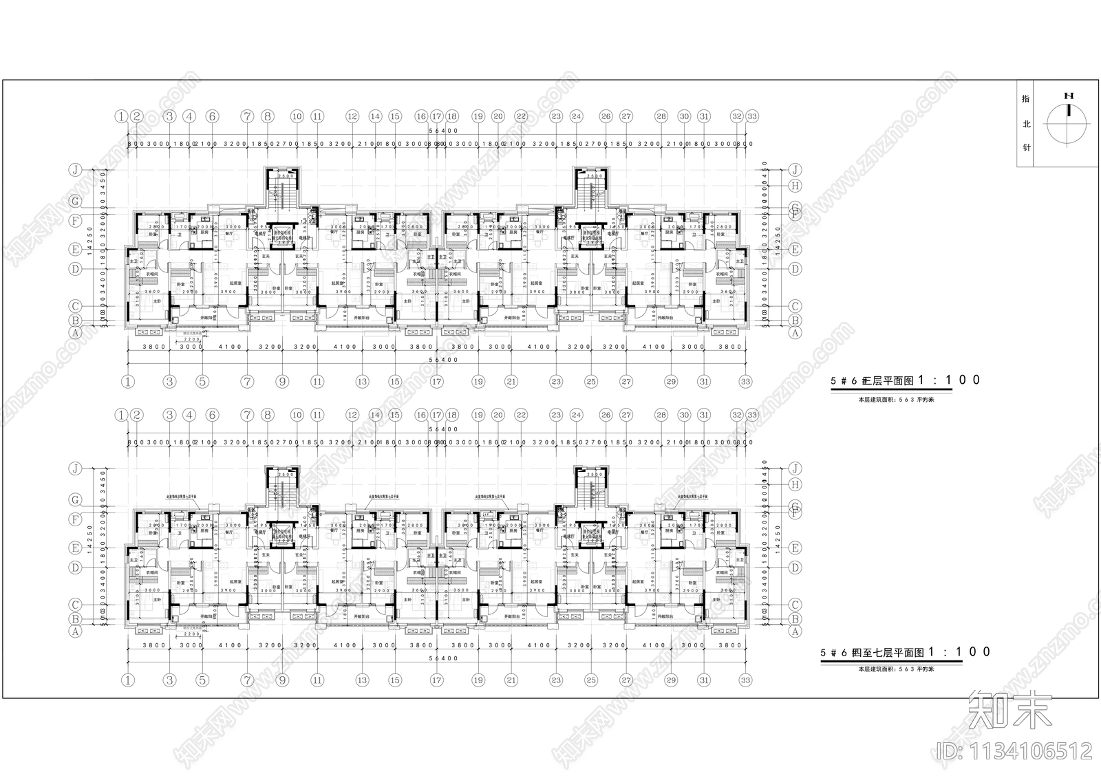 中海洋房住宅建筑cad施工图下载【ID:1134106512】