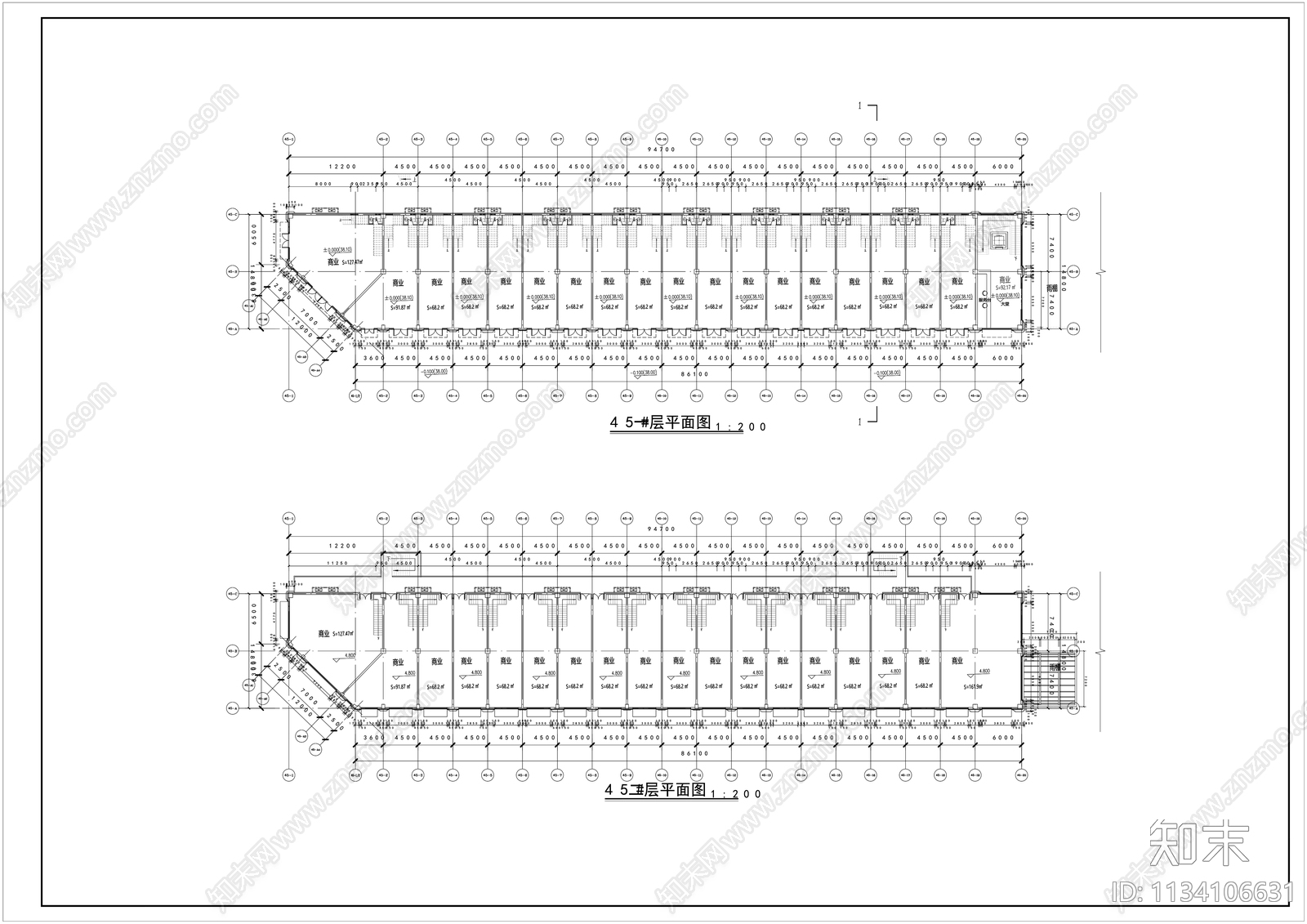 商业街建筑cad施工图下载【ID:1134106631】