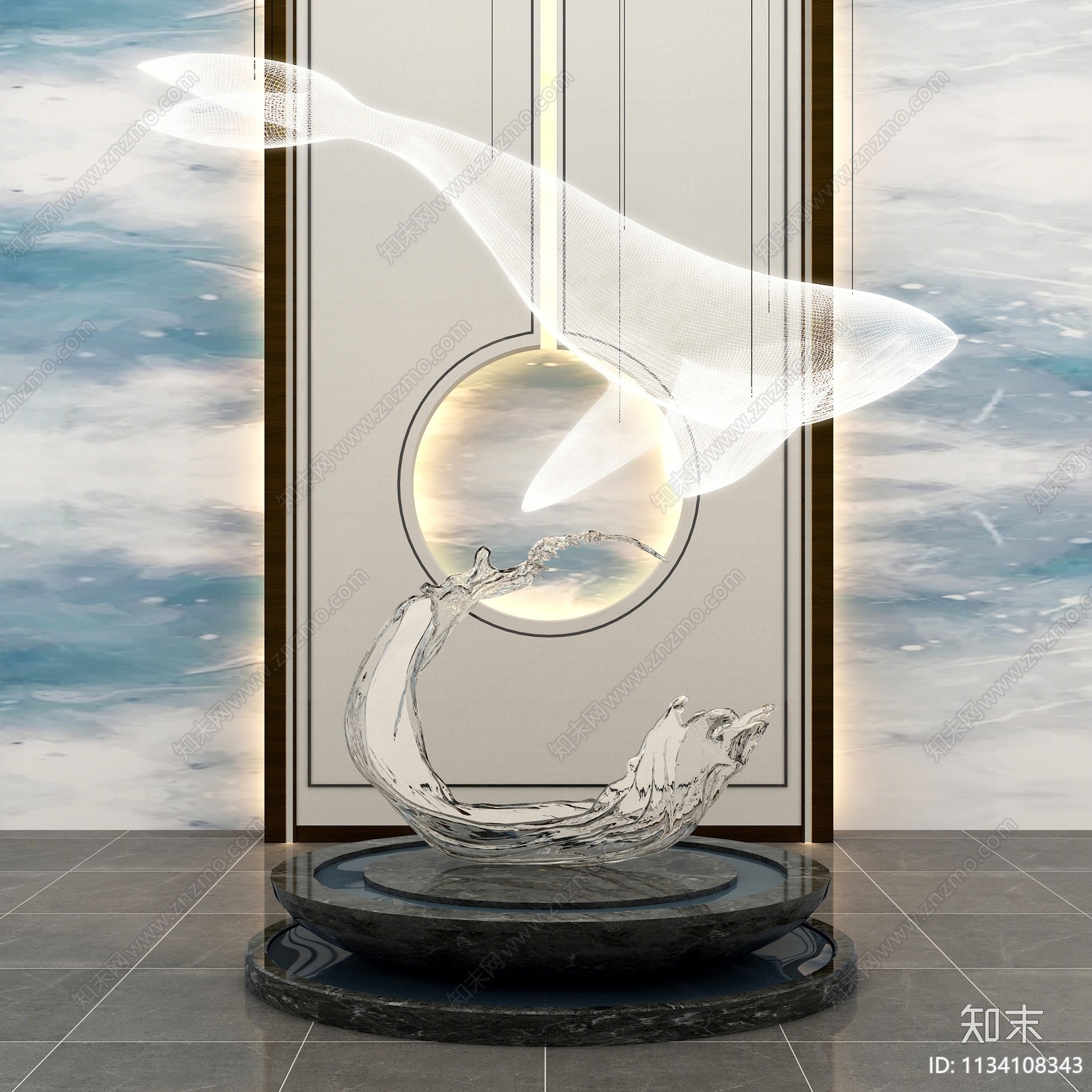 现代鲸鱼雕塑装置SU模型下载【ID:1134108343】_知末su模型网