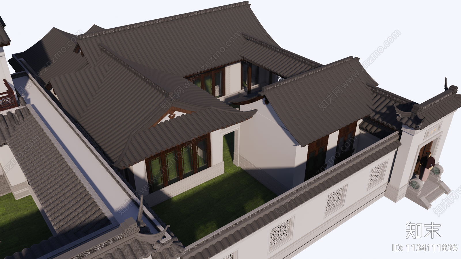 中式传统合院式住宅SU模型下载【ID:1134111836】
