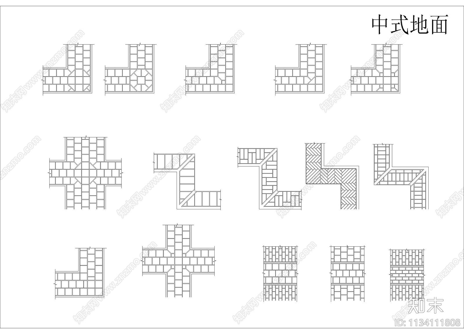 中式地面铺装合集cad施工图下载【ID:1134111808】