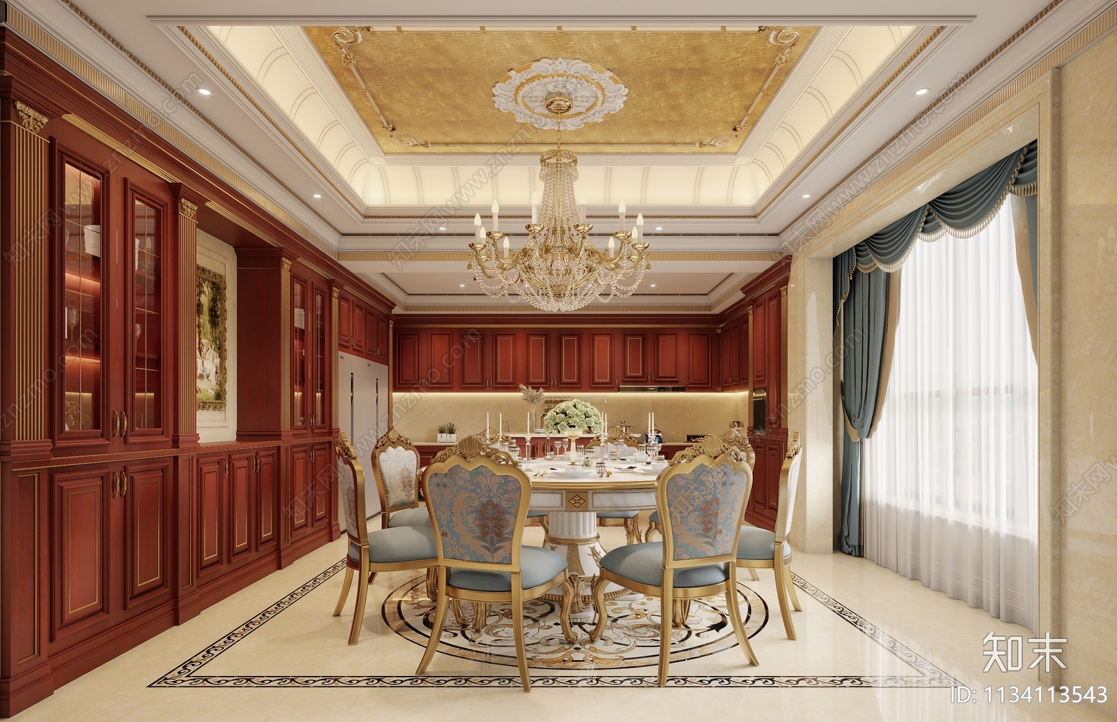 欧式古典开放式厨房3D模型下载【ID:1134113543】