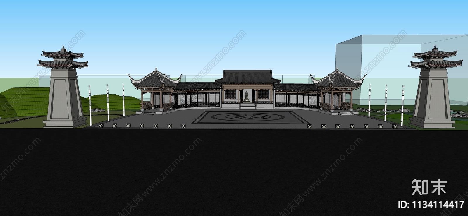 新中式华佗药文化公园SU模型下载【ID:1134114417】