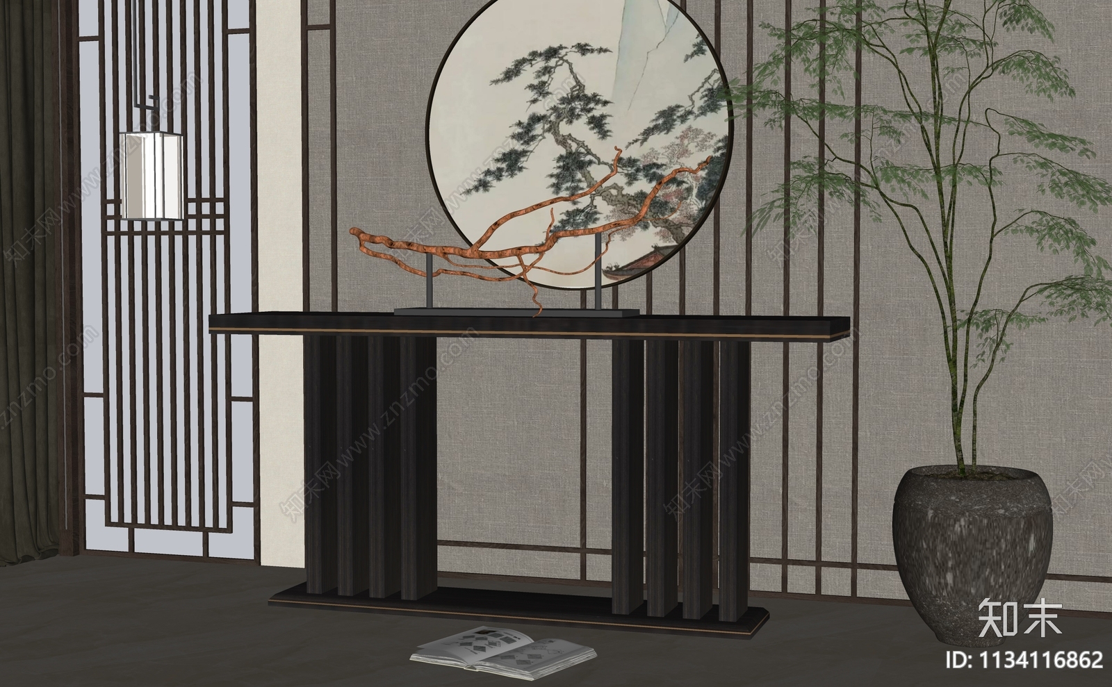 新中式玄关端景台SU模型下载【ID:1134116862】