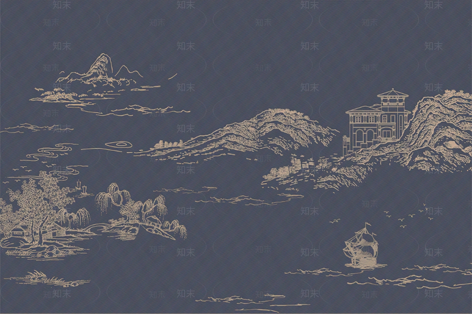 新中式壁画壁纸贴图下载【ID:1134123556】