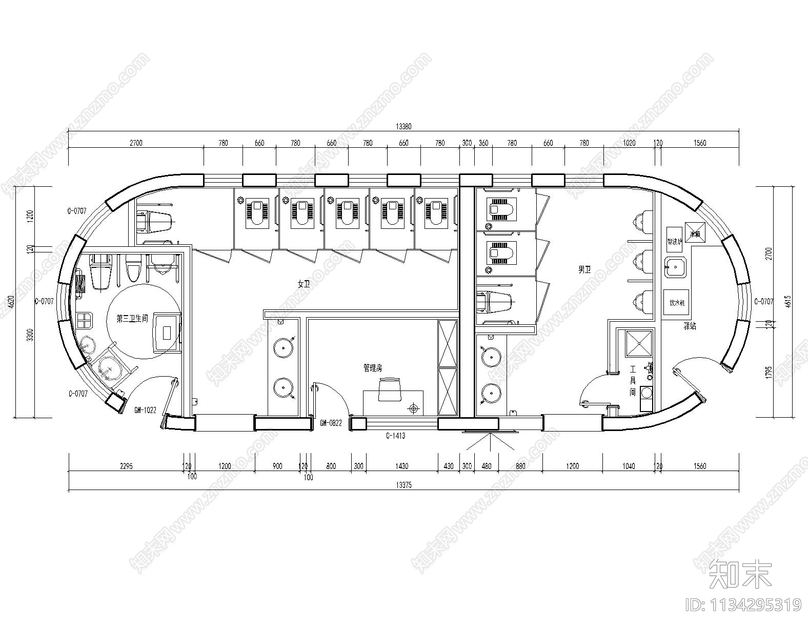 公共卫生间室内cad施工图下载【ID:1134295319】