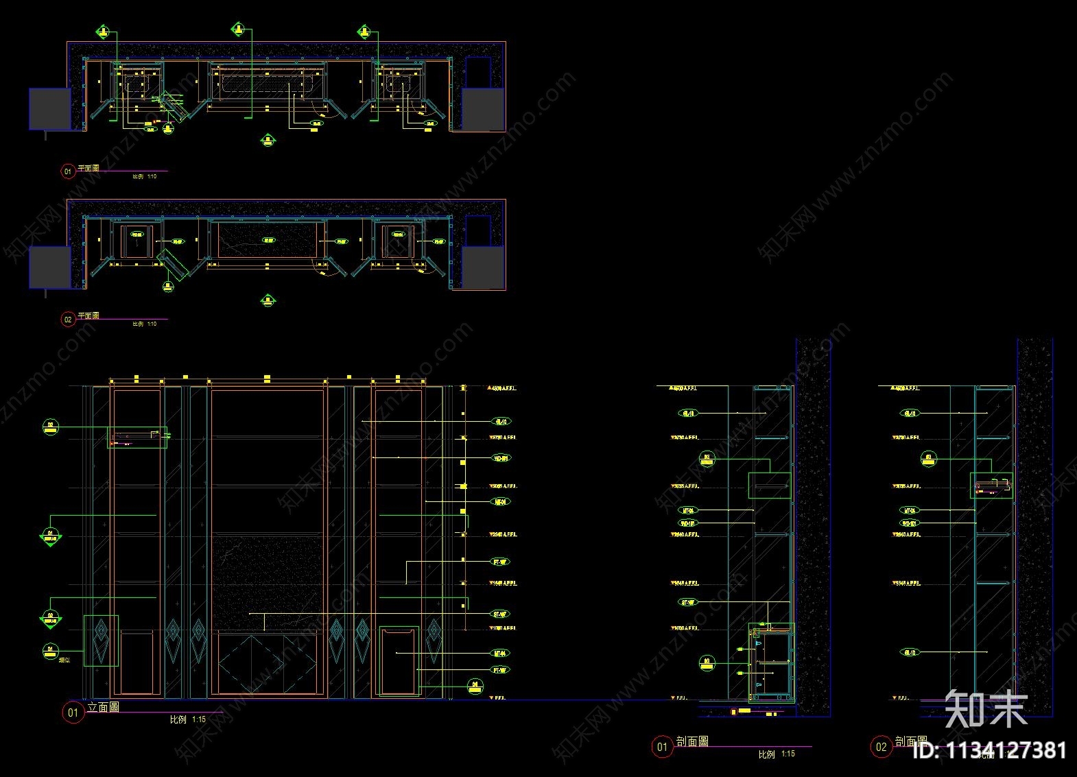 柜类效果图节点大样cad施工图下载【ID:1134127381】