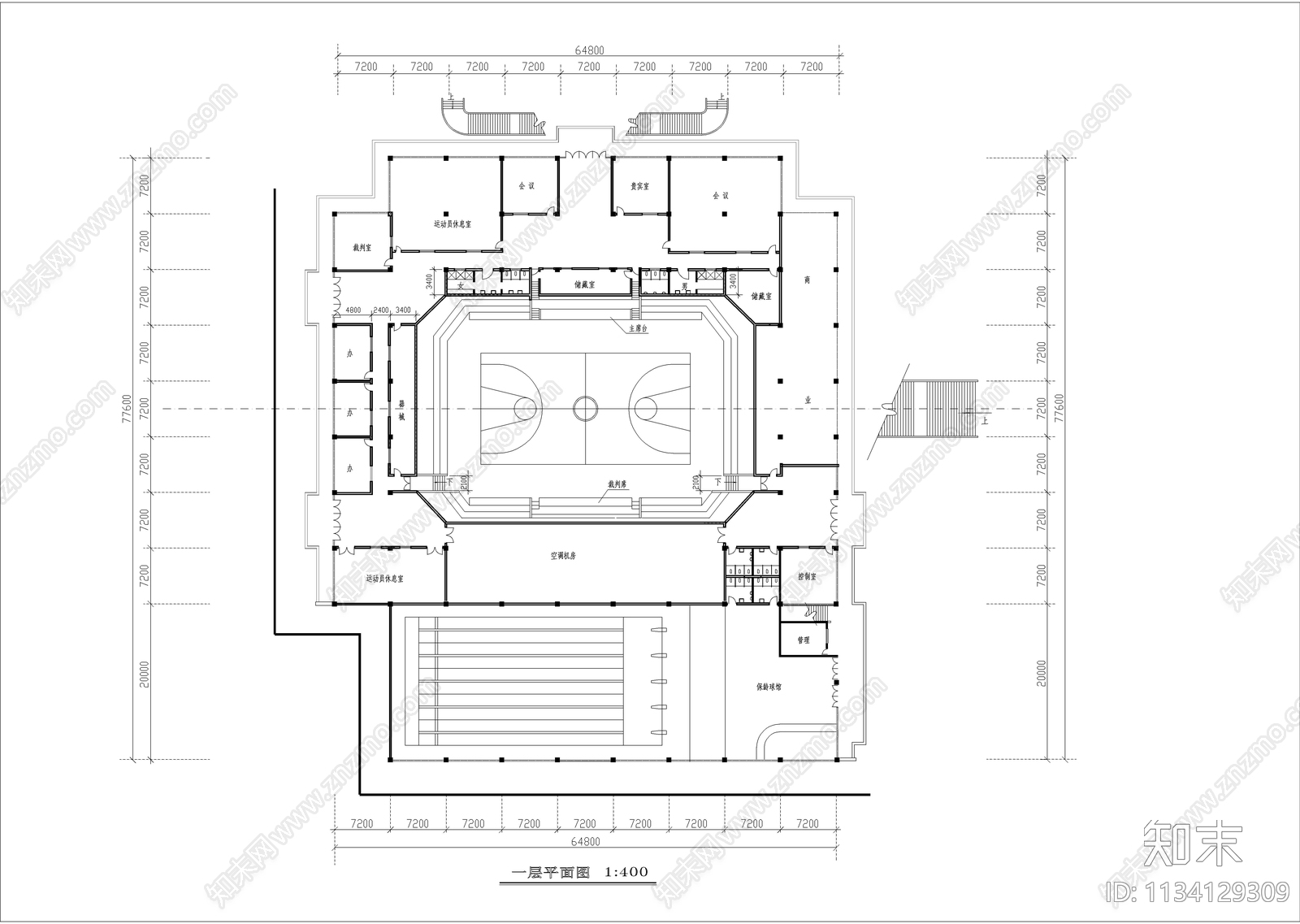 某公园内体育馆建筑cad施工图下载【ID:1134129309】
