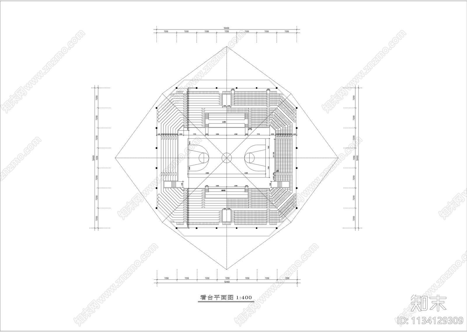 某公园内体育馆建筑cad施工图下载【ID:1134129309】