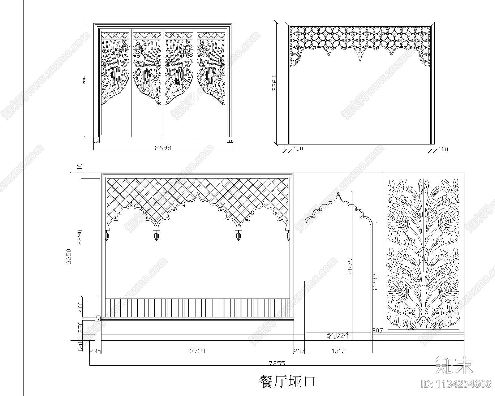 东亚风家具隔断cad施工图下载【ID:1134254666】