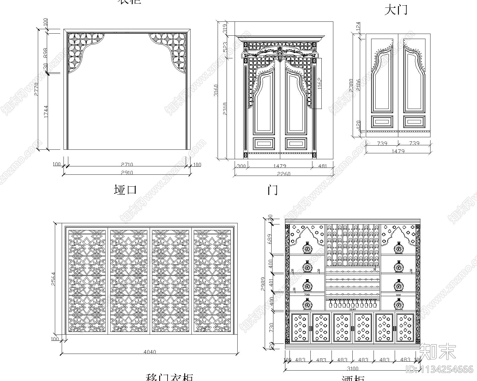 东亚风家具隔断cad施工图下载【ID:1134254666】