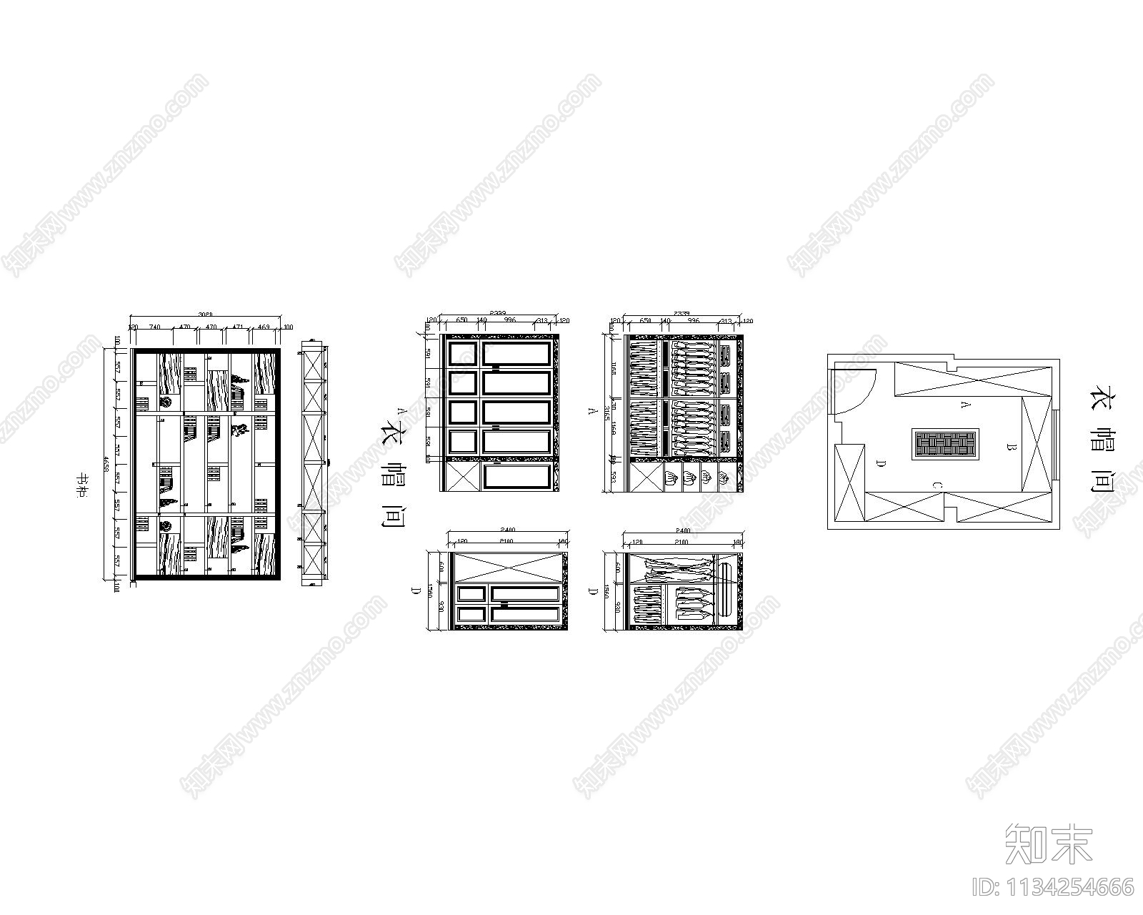 东亚风家具隔断cad施工图下载【ID:1134254666】