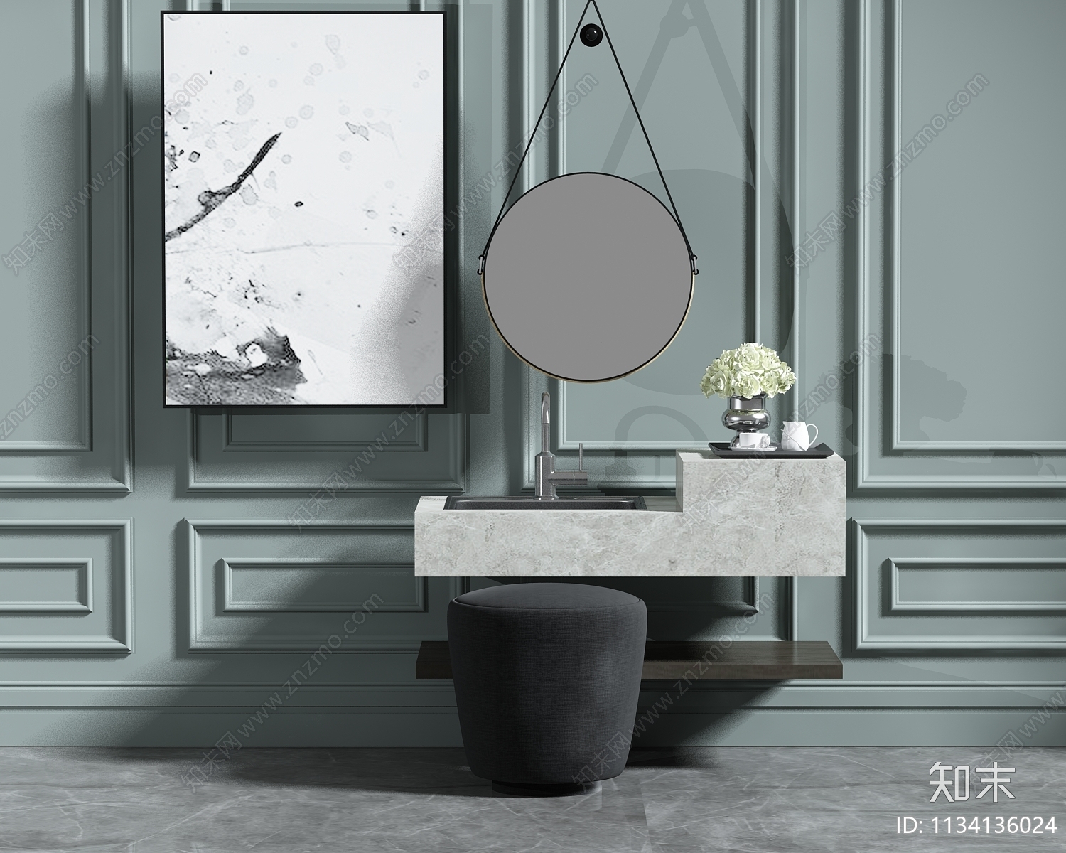 现代妆台妆凳组合3D模型下载【ID:1134136024】