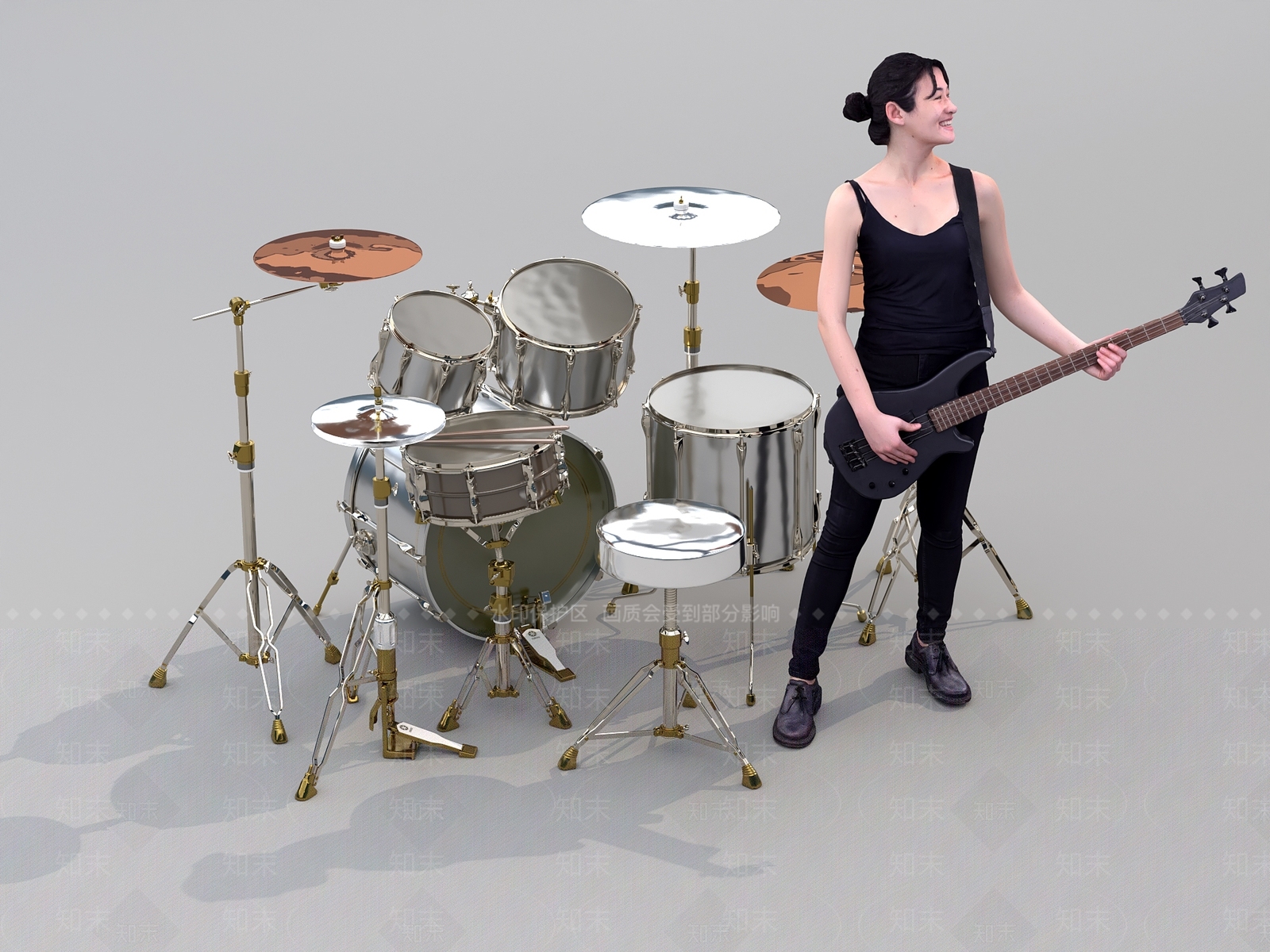 现代乐器架子鼓3D模型下载【ID:1134145723】