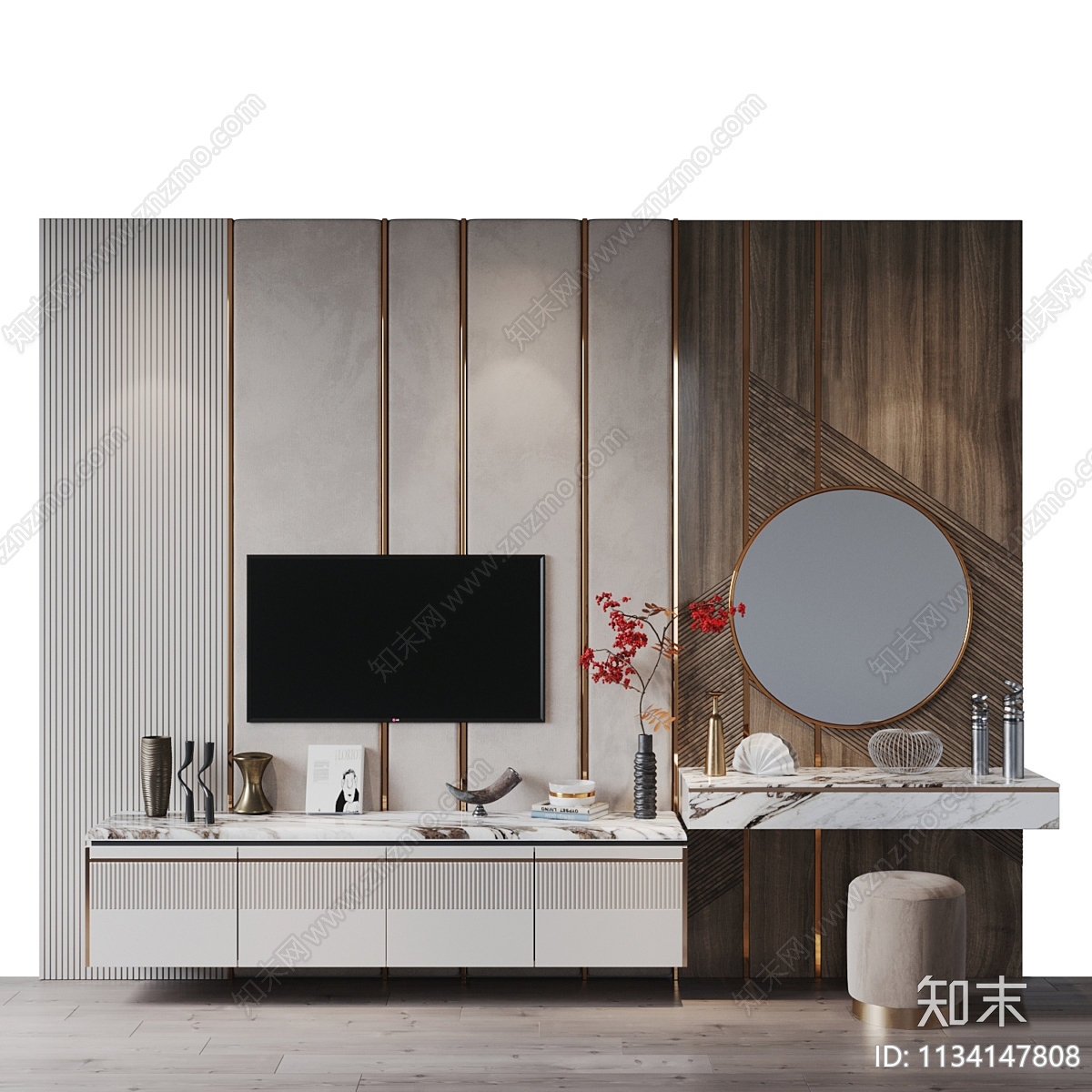 现代卧室电视背景墙3D模型下载【ID:1134147808】