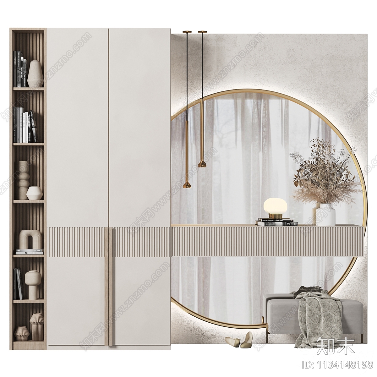 现代妆台妆凳组合3D模型下载【ID:1134148198】