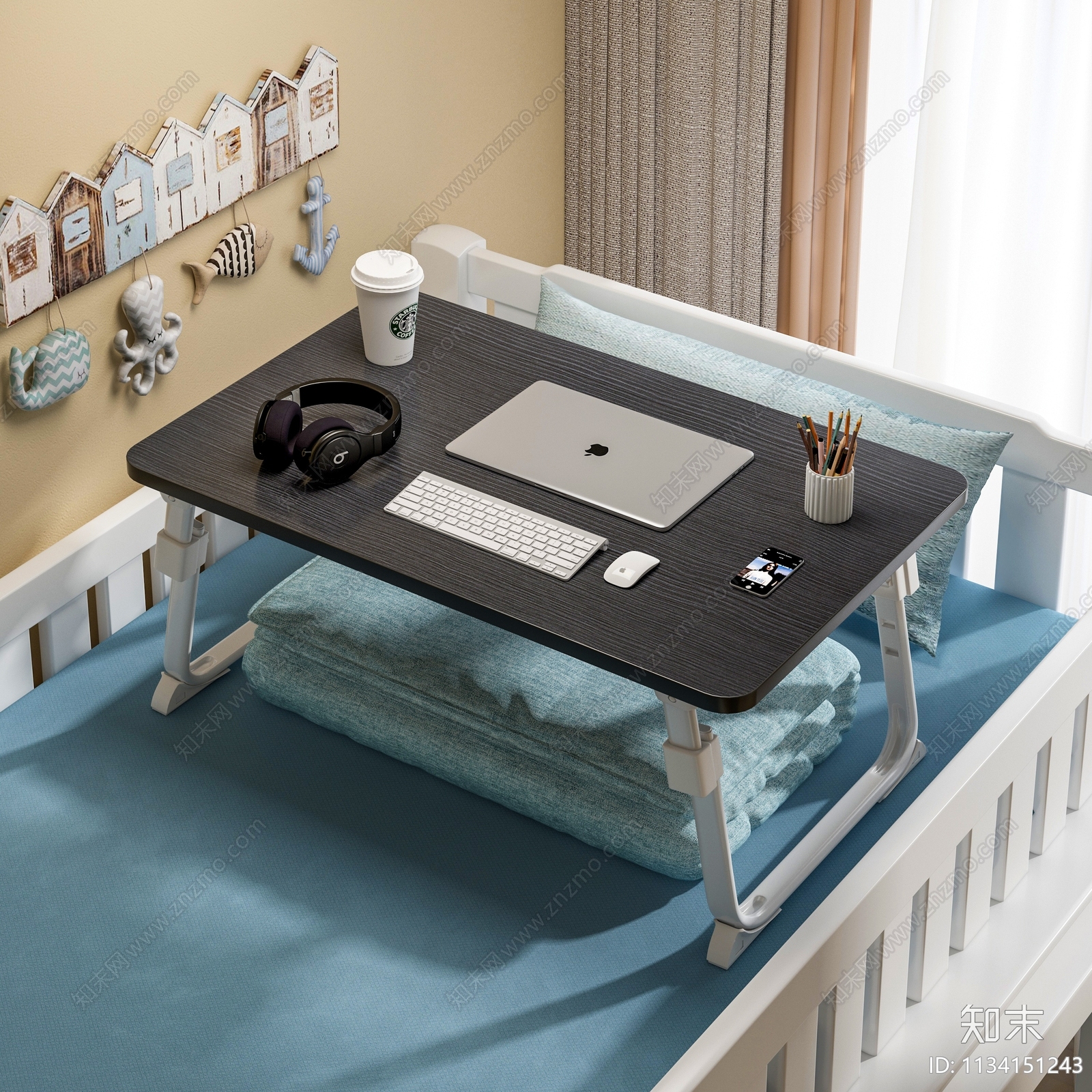 现代卧室床上桌3D模型下载【ID:1134151243】