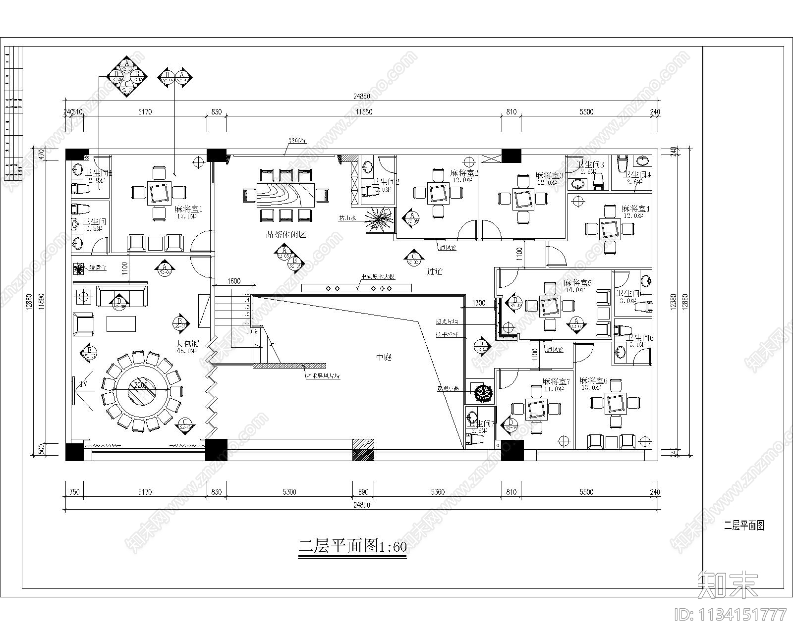 茶楼cad施工图下载【ID:1134151777】