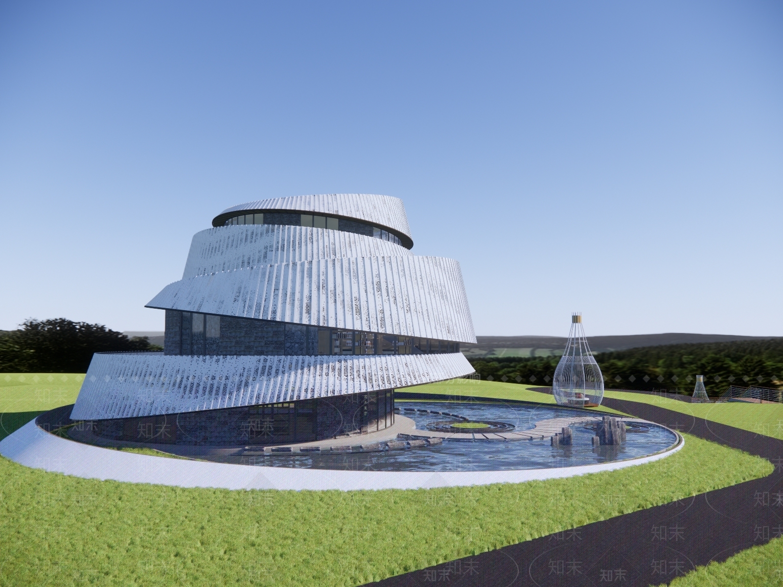 现代展览馆建筑SU模型下载【ID:1148840433】