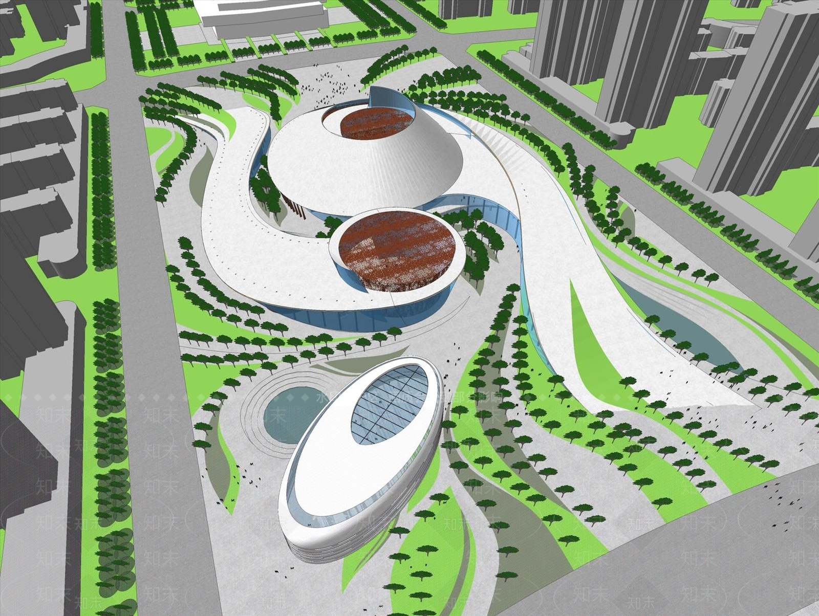 现代展览馆建筑SU模型下载【ID:1148840368】