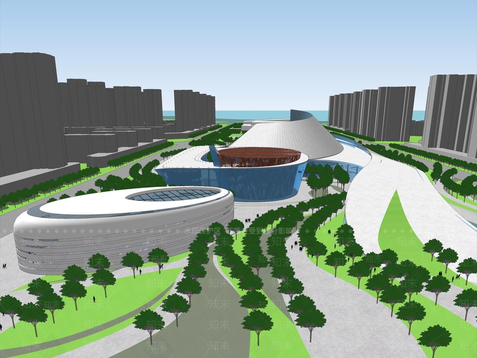 现代展览馆建筑SU模型下载【ID:1148840368】