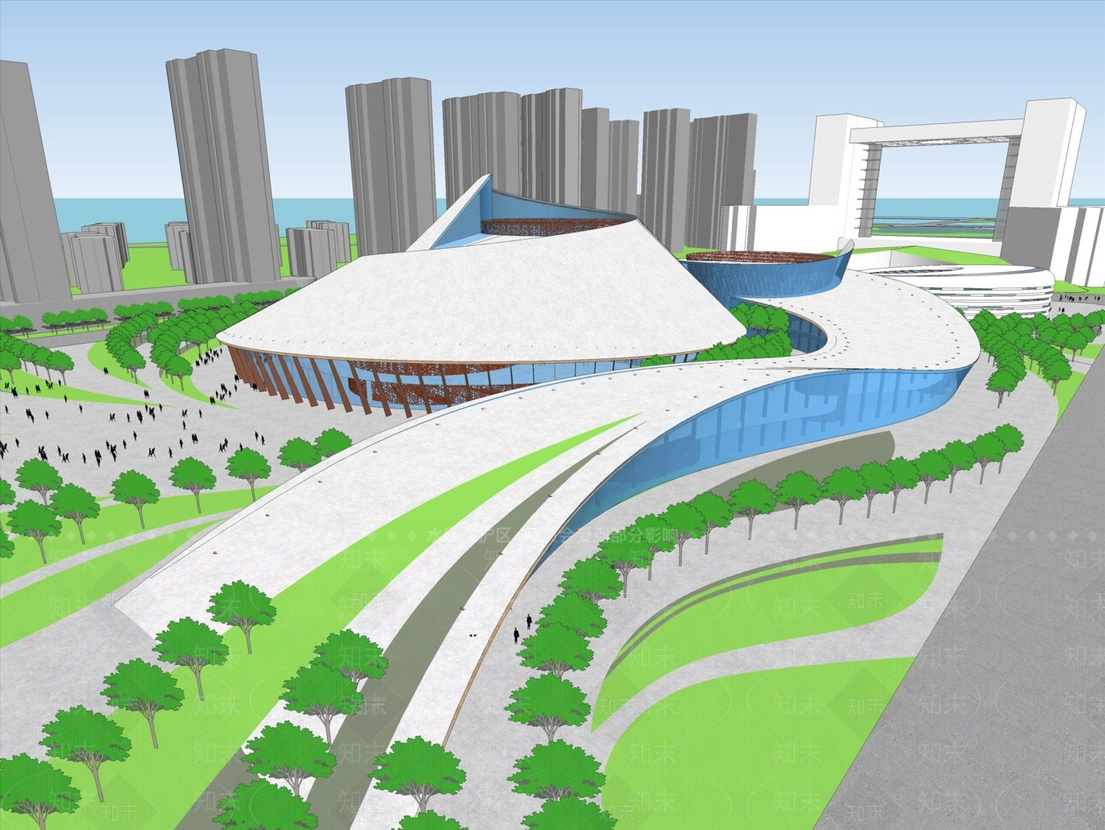 现代展览馆建筑SU模型下载【ID:1148840368】